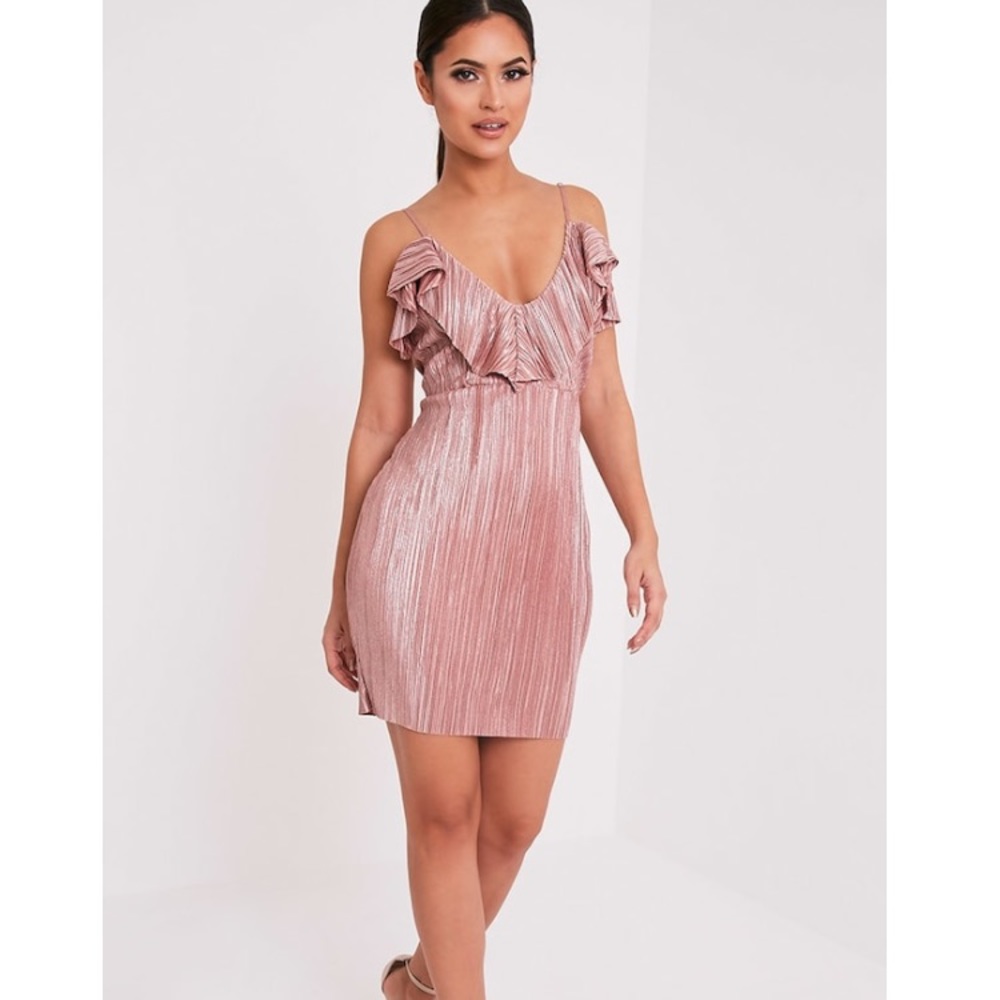 Pretty little thing pink pleated ruffle dress